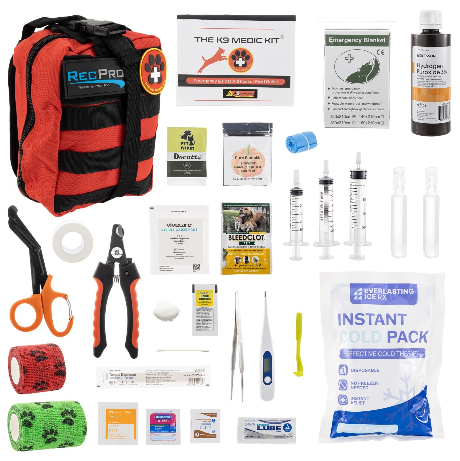 RecPro RV Dog First Aid Kit for Travel Pets | Camping/Hiking Emergency Supplies