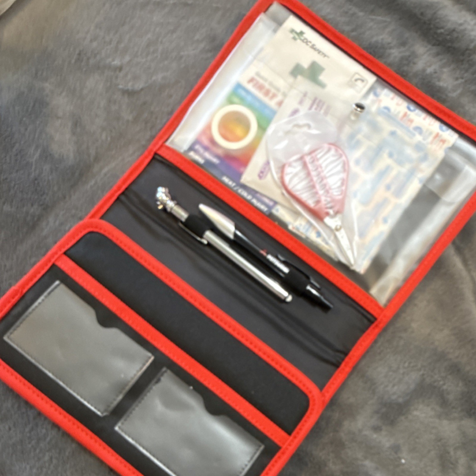 Mitsubishi Motors Portable First Aid Set Black Red with Bandages Pen Scissors