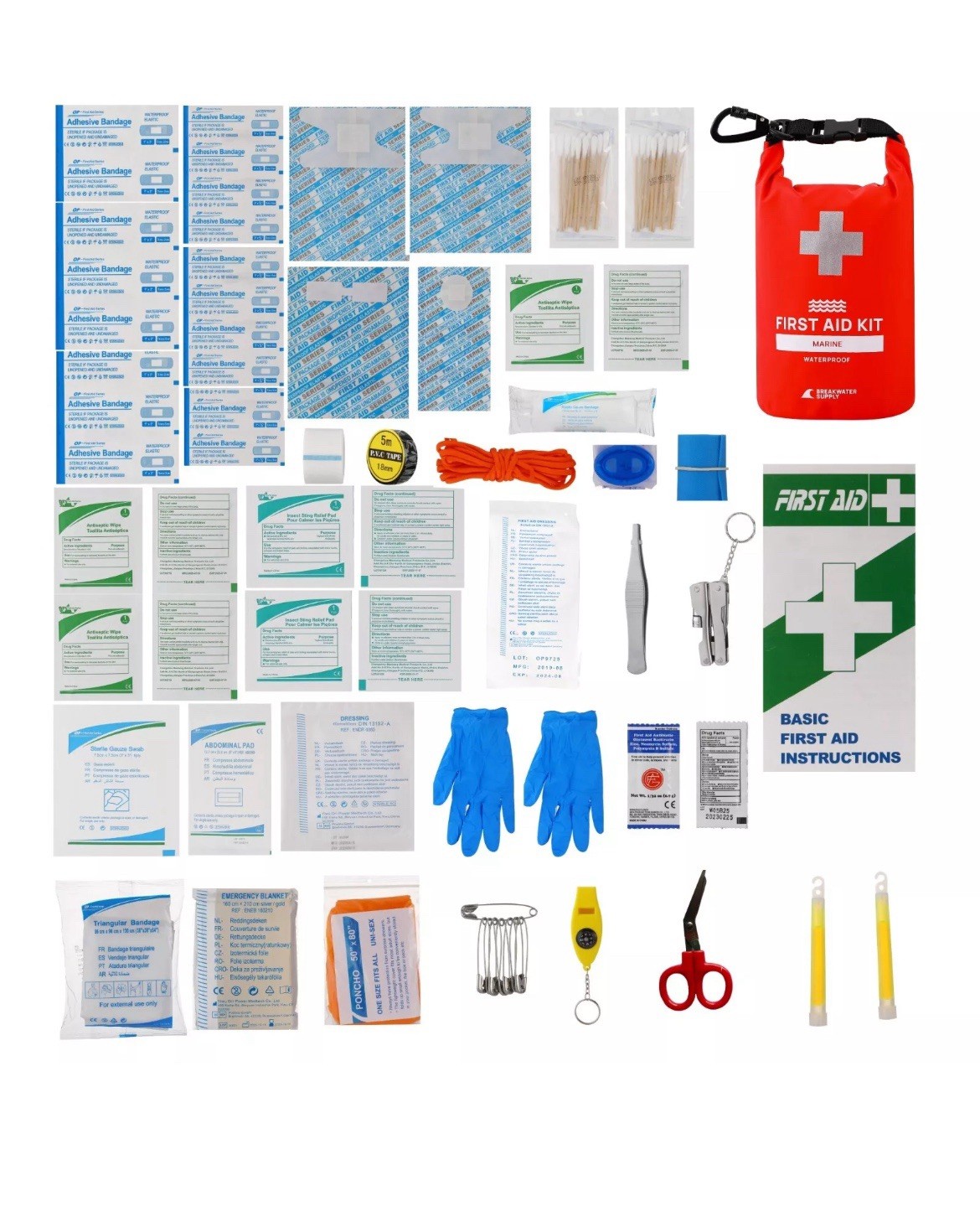 ™ Waterproof Marine First Aid Kit Boat Safety Tool Kit, 100 Piece AFAK Emerge…