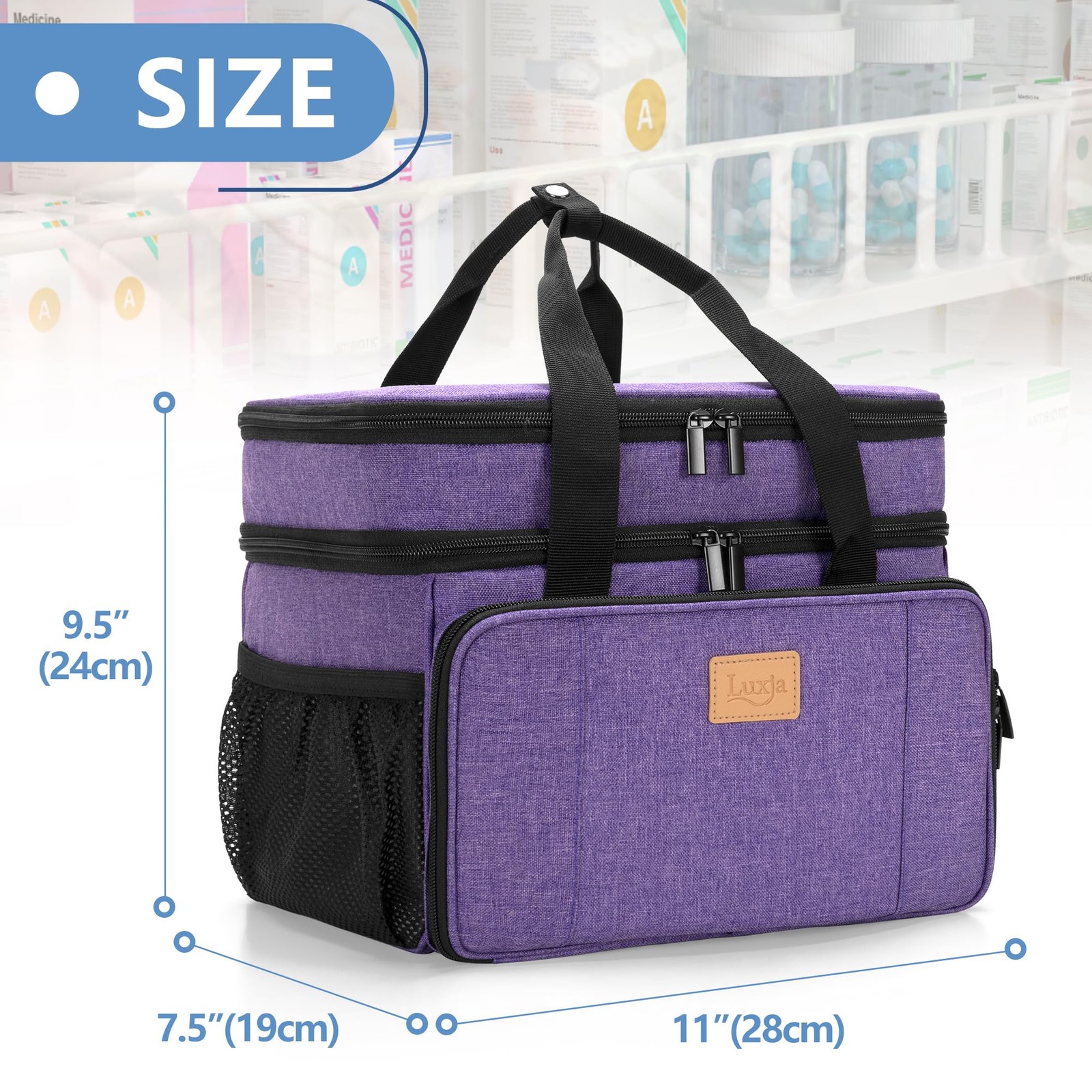 LUXJA 2 Layers Medicine Bag 11″ x 7.5″ x 9.5″ / 28cm x 19cm x 24cm, Purple
