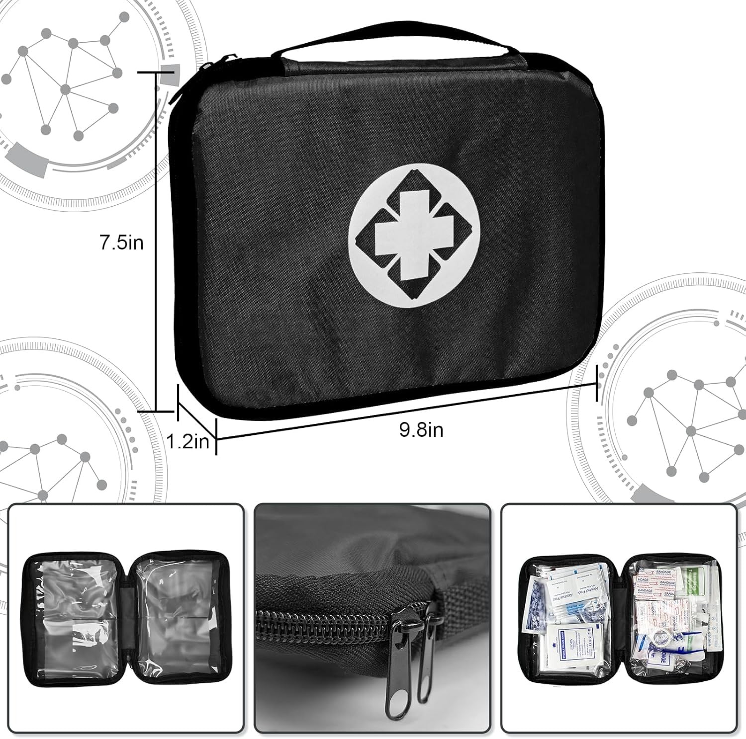 300Piece Travel First Aid Emergency Kit Home Essentials Hiking Survival Black