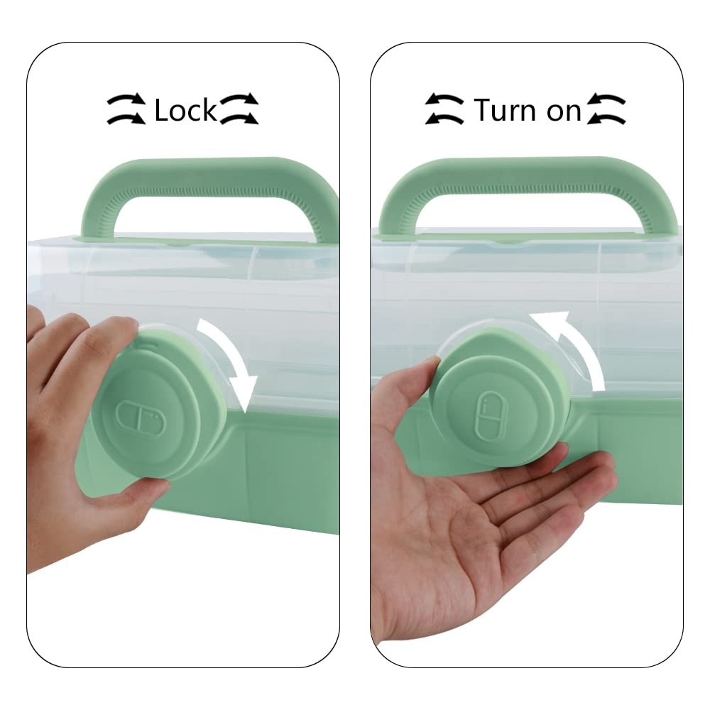 Mairuker Medicine Storage Containers 3-Tier Fold Tray Plastic Medical Green