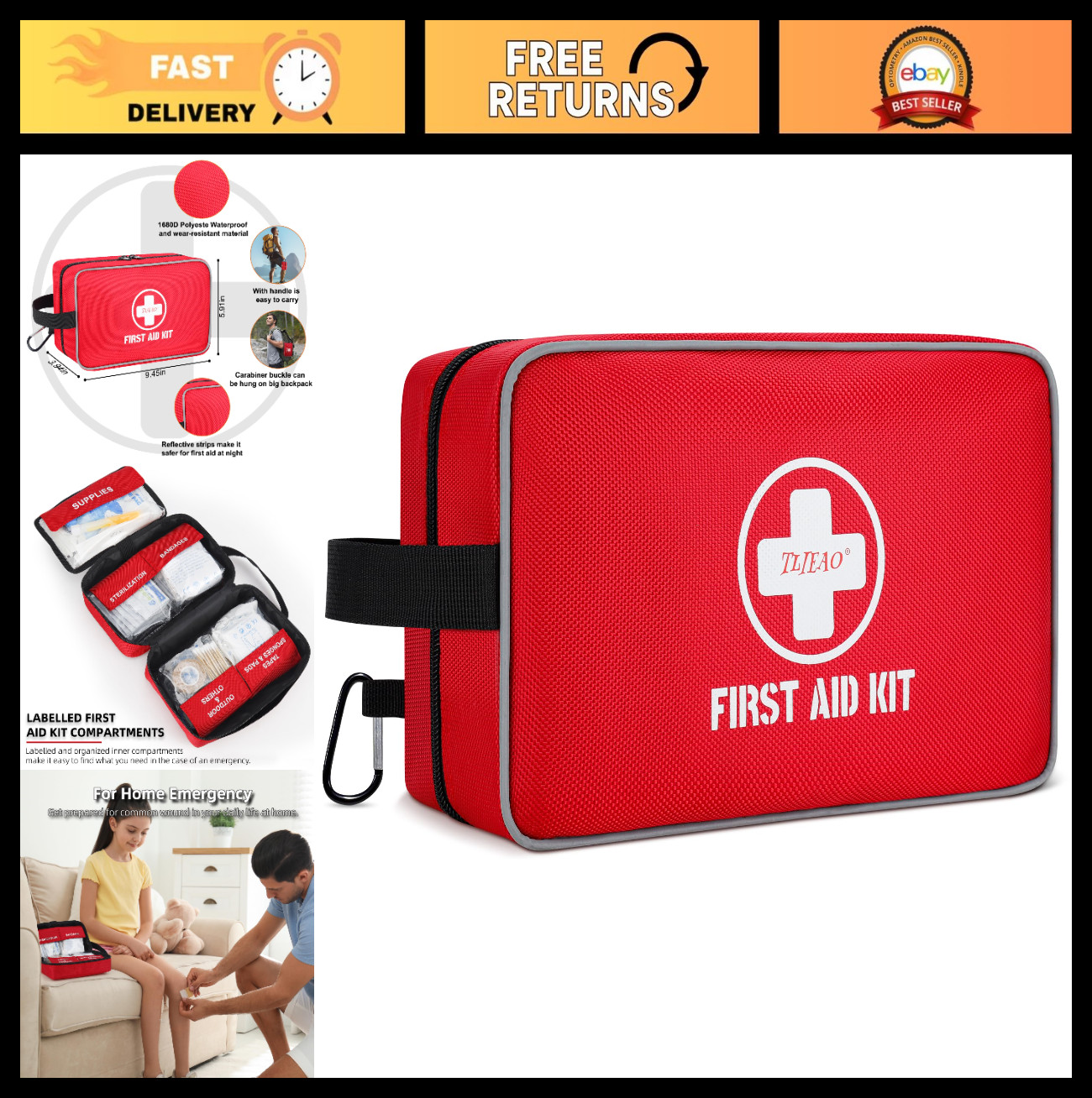 330-Piece First Aid Kit – Waterproof, Compact & Organized for Home, Travel, Camp
