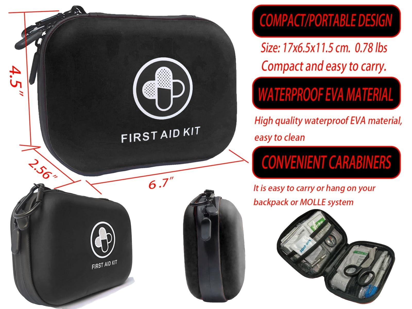 152-Piece Waterproof First Aid Kit – Portable Hard Shell Medical Kit for Home, C