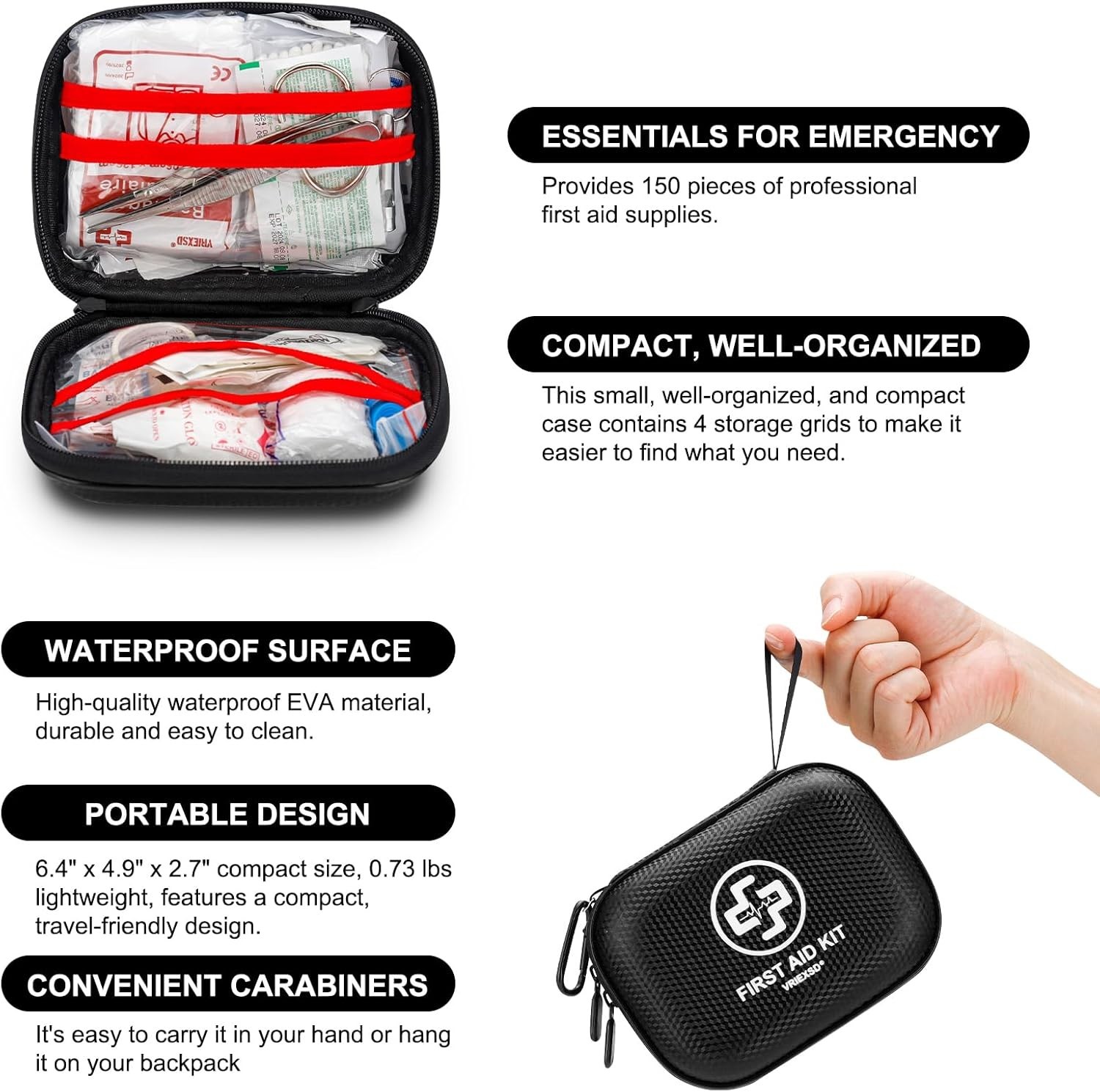Compact Waterproof Mini First Aid Kit – 150 Essential Supplies for Emergencies