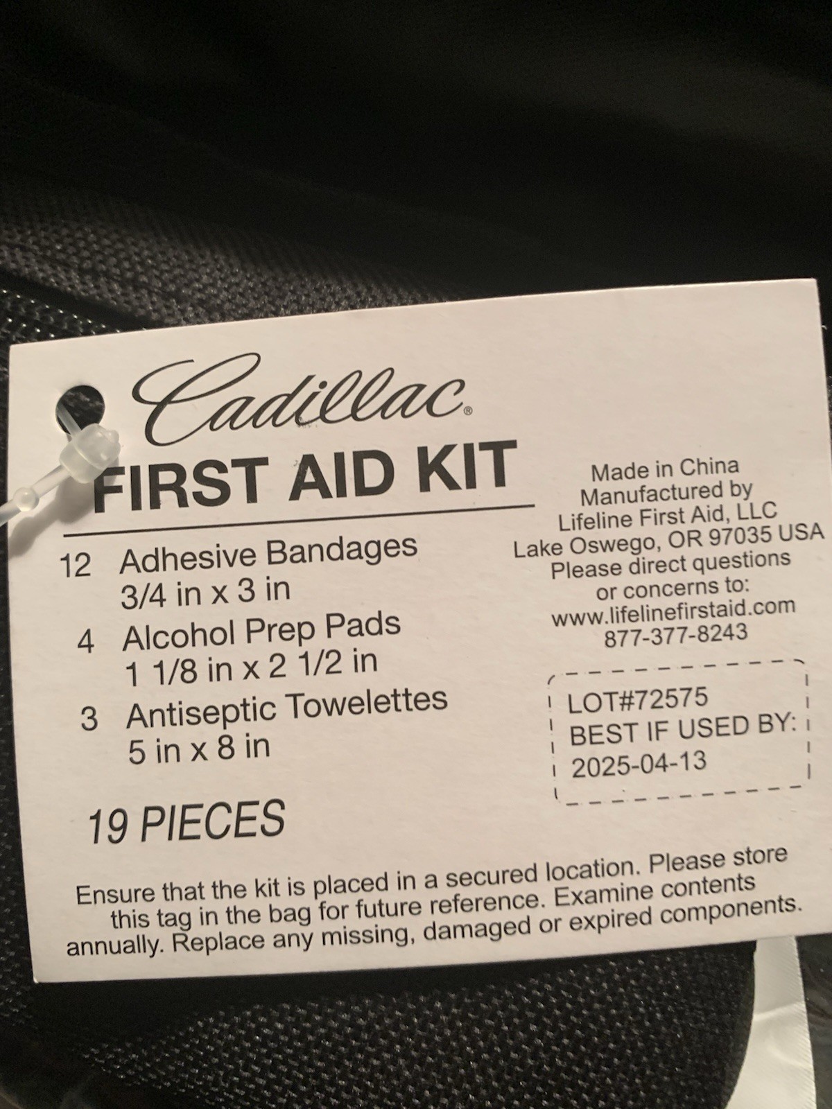 Cadillac First Aid Set 19 Pieces Portable Black Bag Exp 2025 MPN 72575
