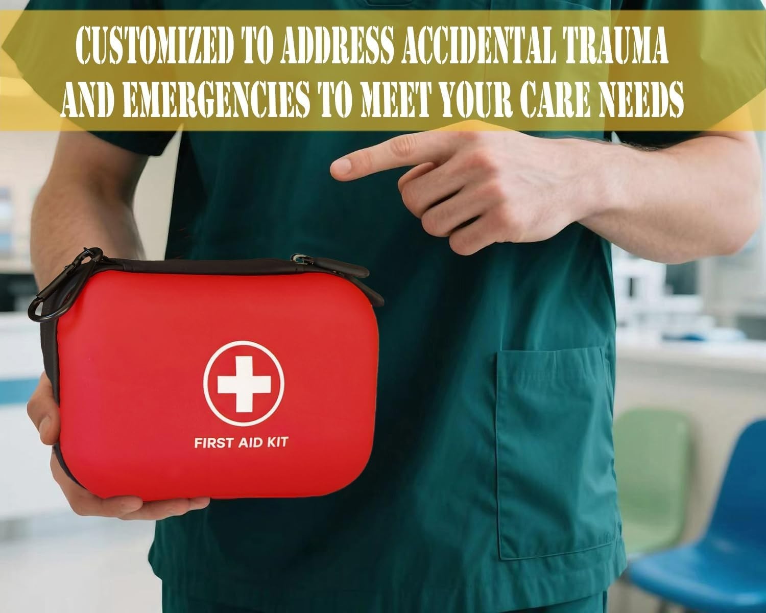 196 Piece Waterproof First Aid Kit Hard Shell Emergency Medical Kit Home Car Tra