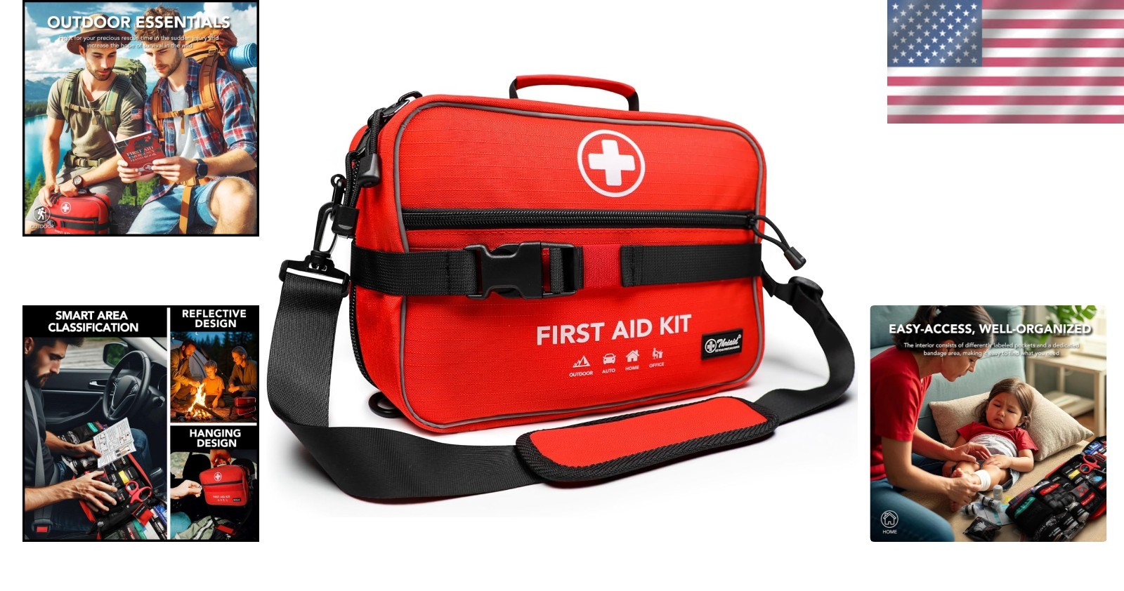 Compact 430 Piece First Aid Kit | Waterproof Trauma Medical Bag | Red, Portab…