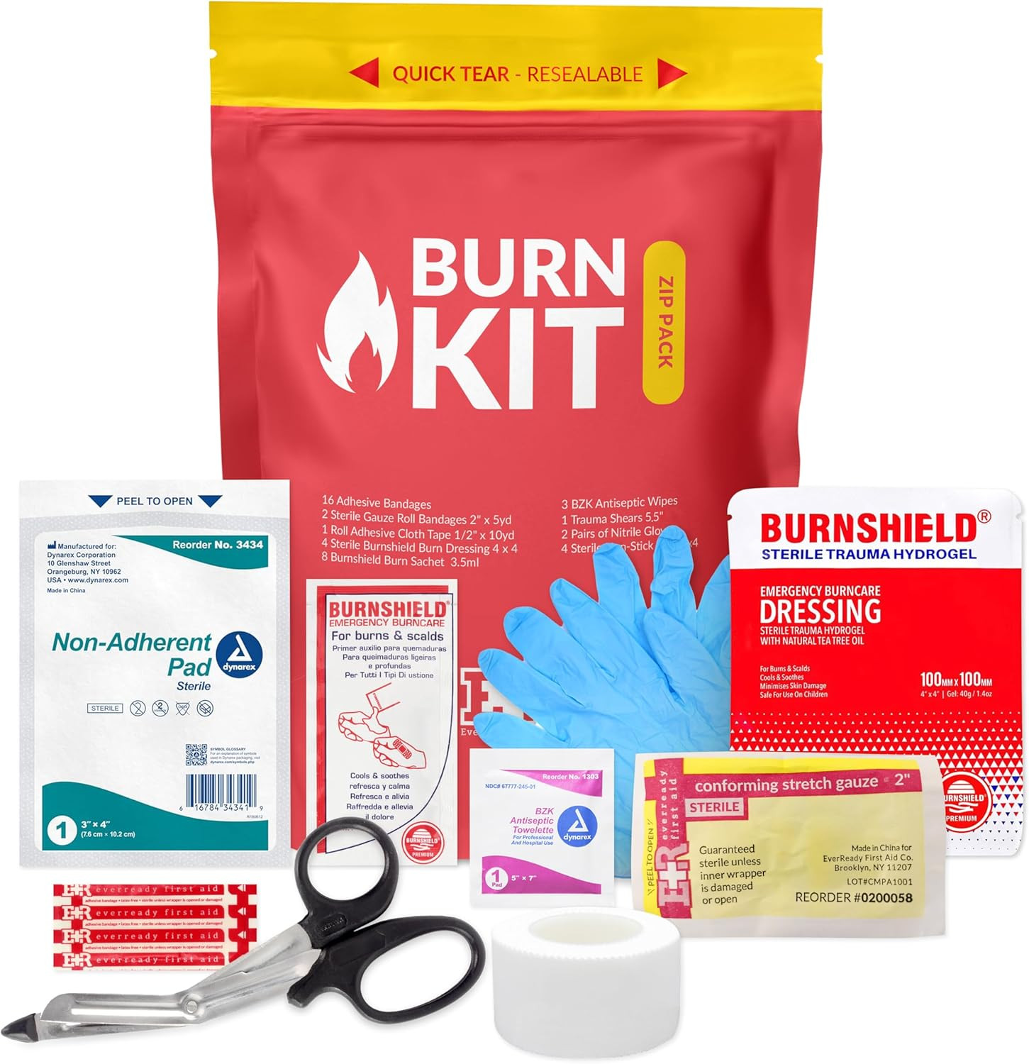 Emergency Burn Kit in Compact First Aid All-Purpose Resealable Pack for Home, Of