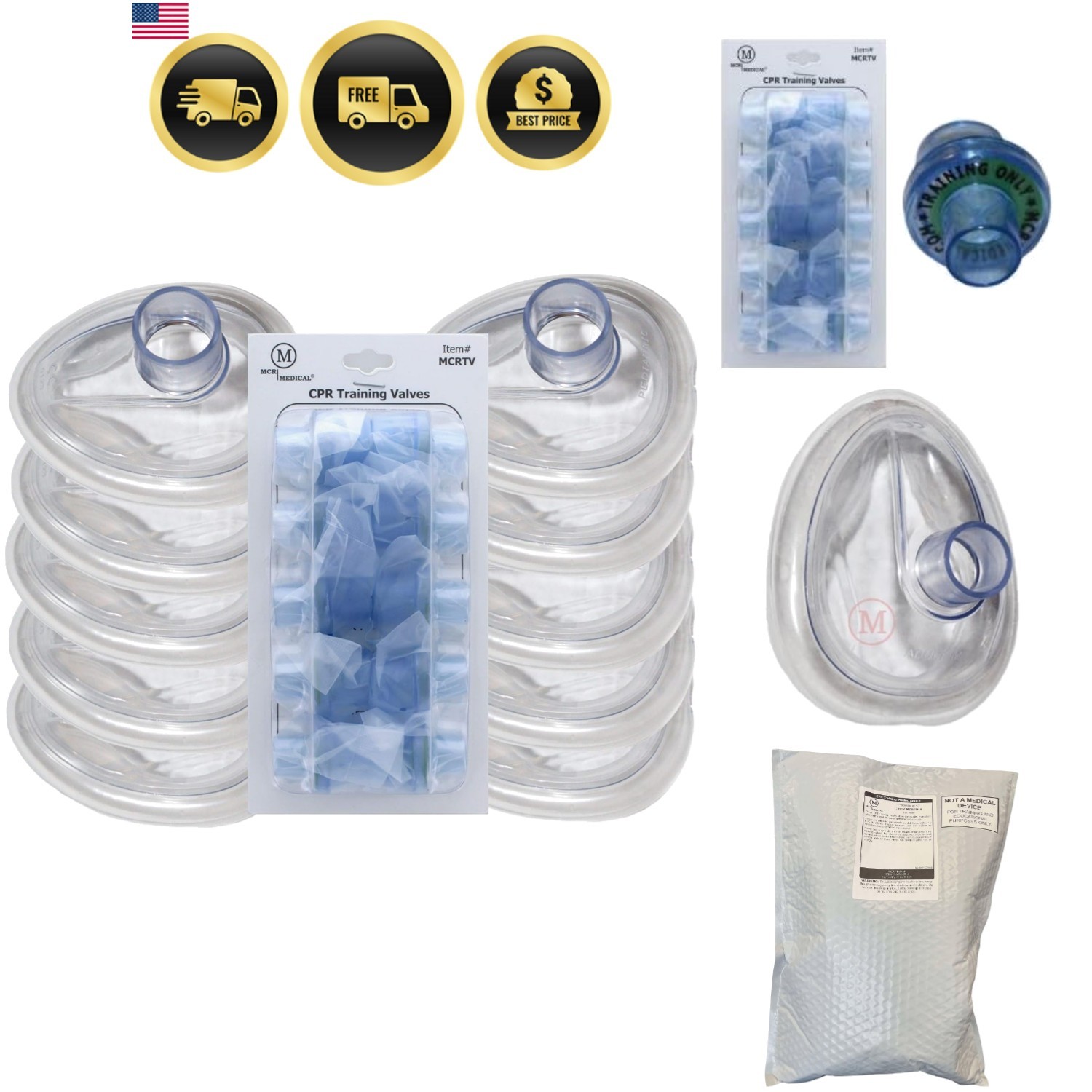 Pack of 10 Training CPR Rescue Masks, ADULT with Valves MCRTM-A