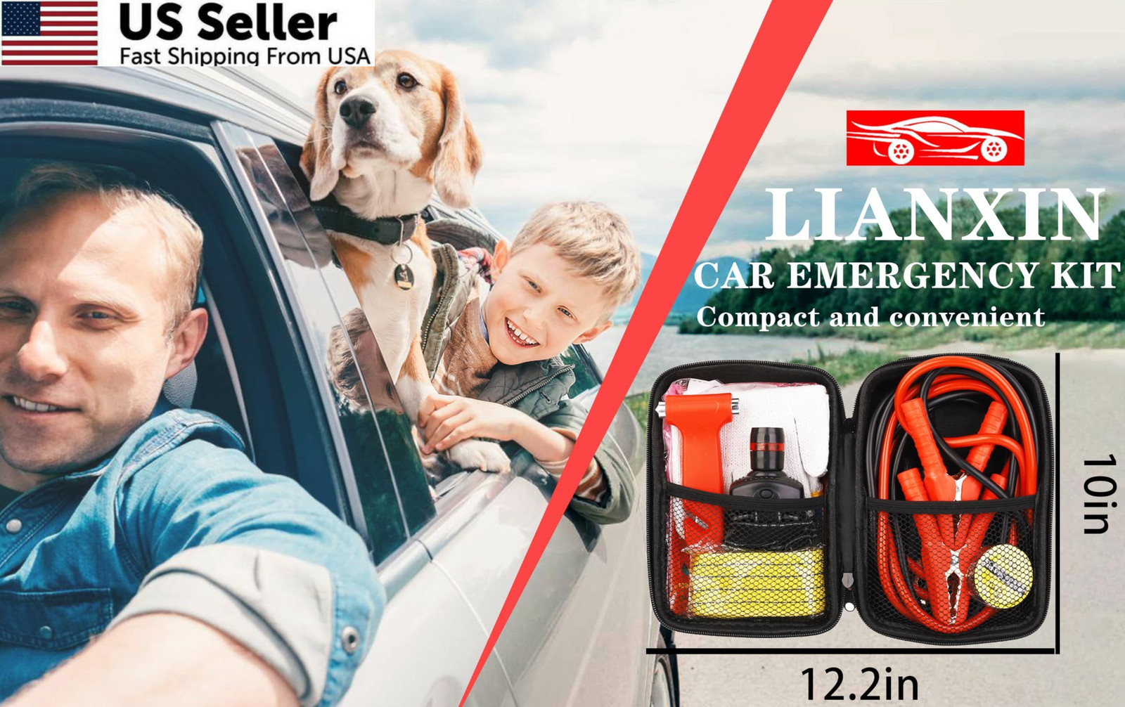 LIANXIN Car Roadside Emergency Kit, with Jumper Cables Automotive Black