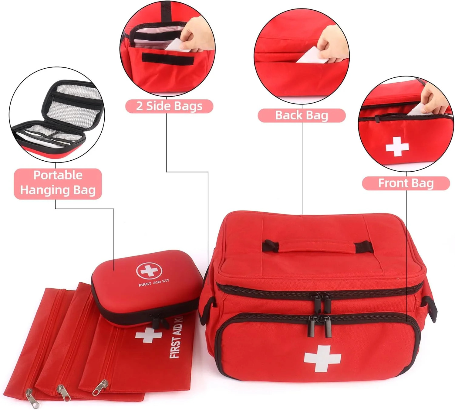 First Aid Bag Empty, 5-Set with Large Medical Organizer, 3 Portable Pouches &…