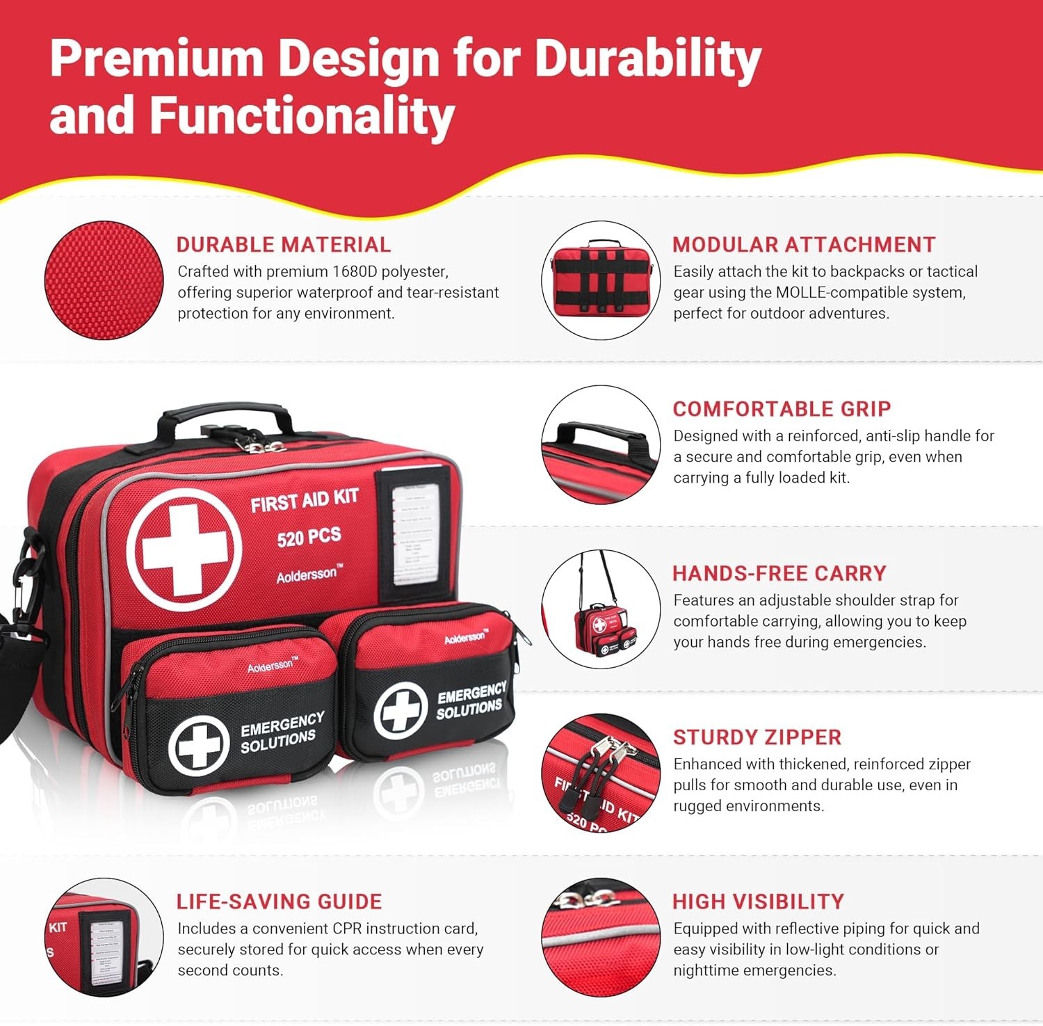 New 520‑Piece Large First Aid Kit Emergency Survival Supplies for Car Home Campi