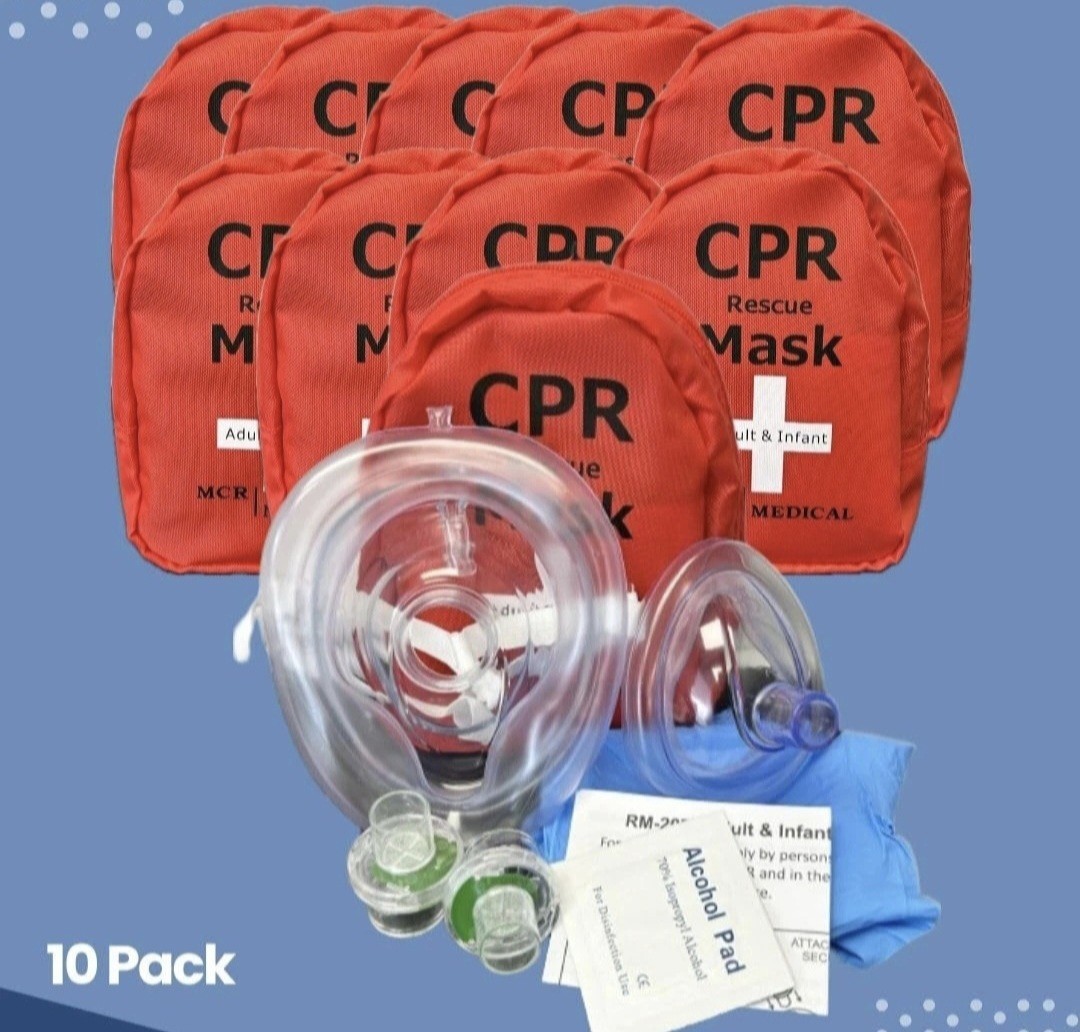 MCR Medical CPR Mask Combo Kit – 10pk Adult Infant 2 Valves #RM-2071-001
