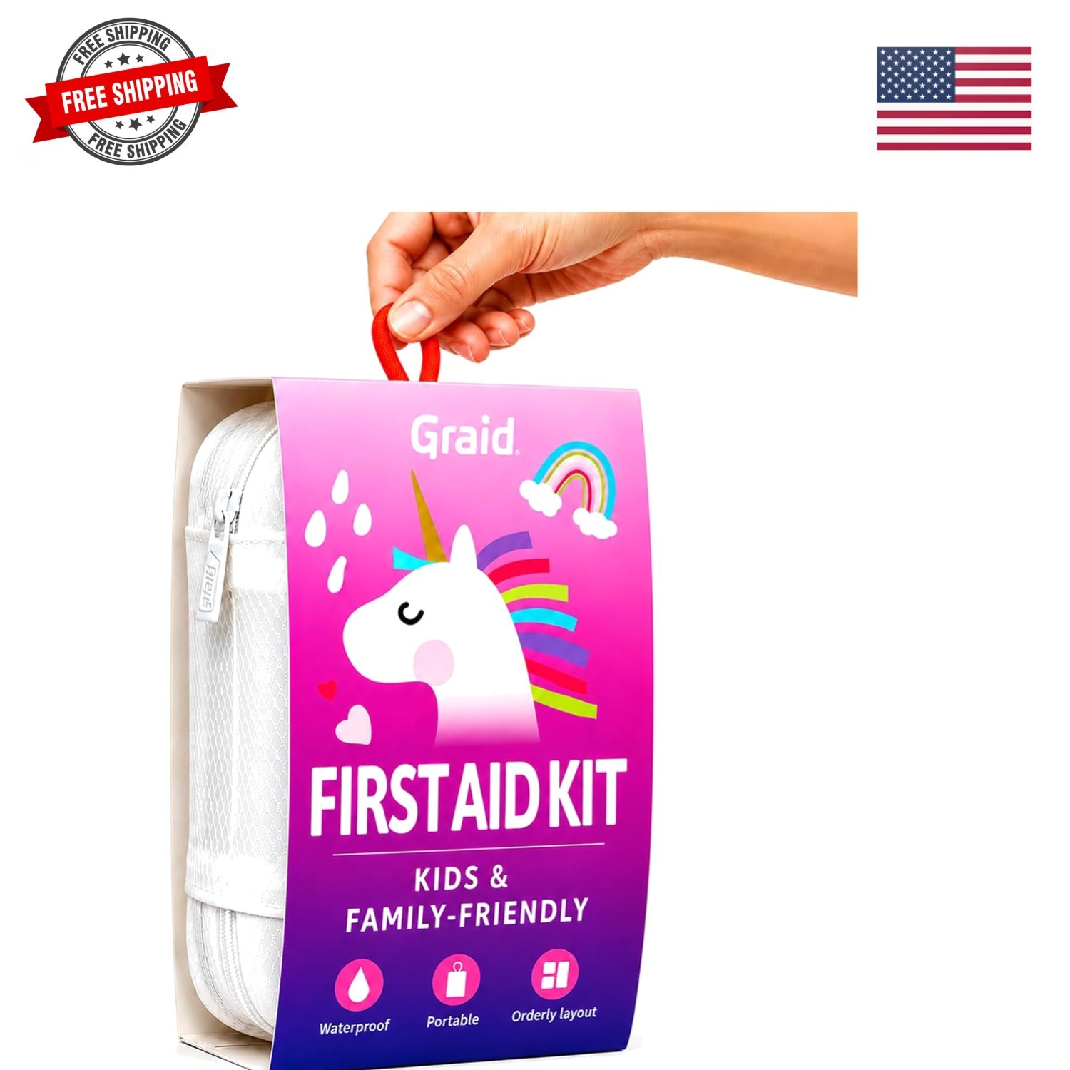 Compact 88-Piece Unicorn Themed First Aid Kit for Kids – Portable & Waterproof