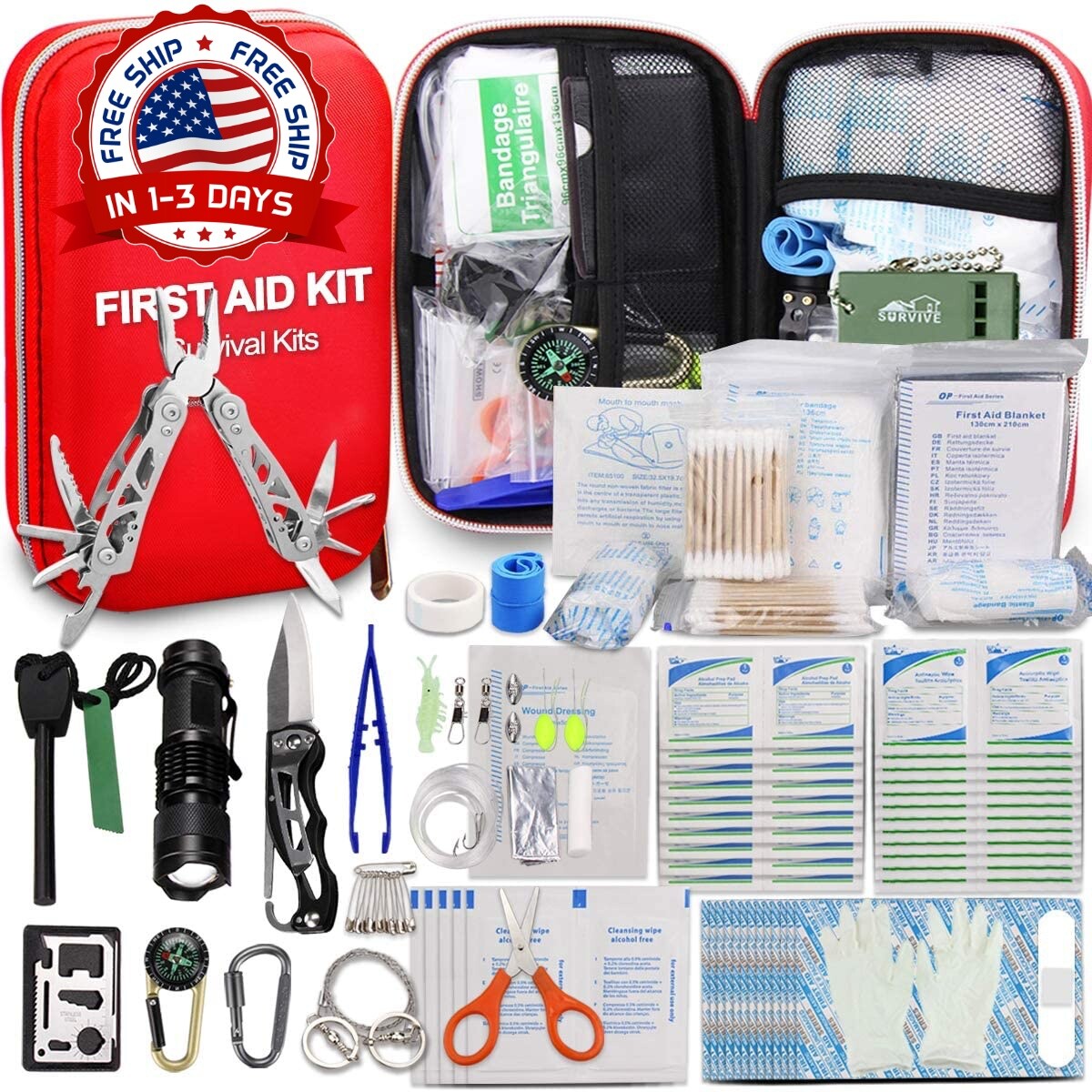 Kit Primeros Auxilios De Supervivencia 241Pcs Emergencia Para Exterior Coches DA