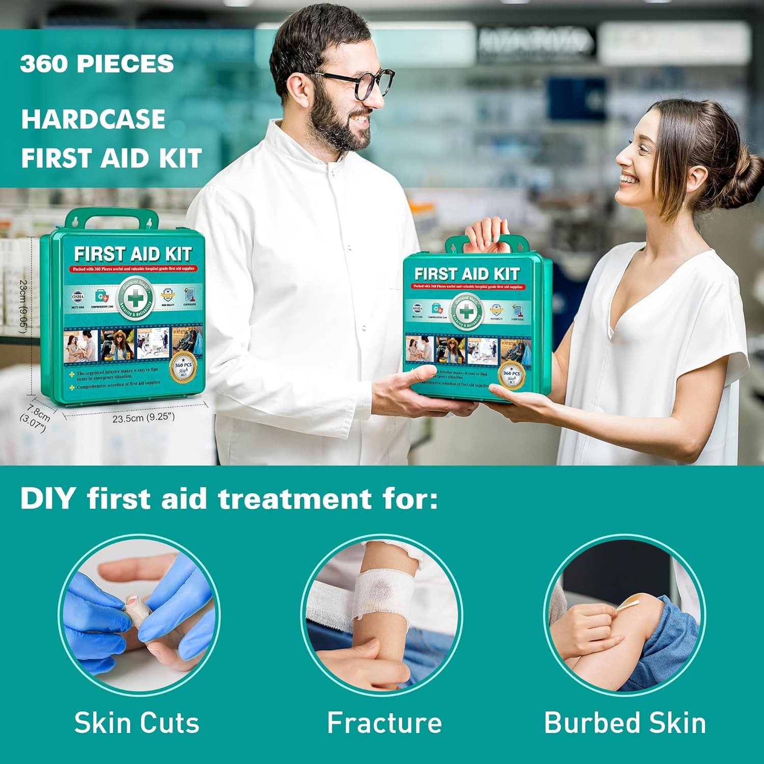 360 Pieces First Aid Kit Comprehensive Large First Aid Box with Premium Supplies