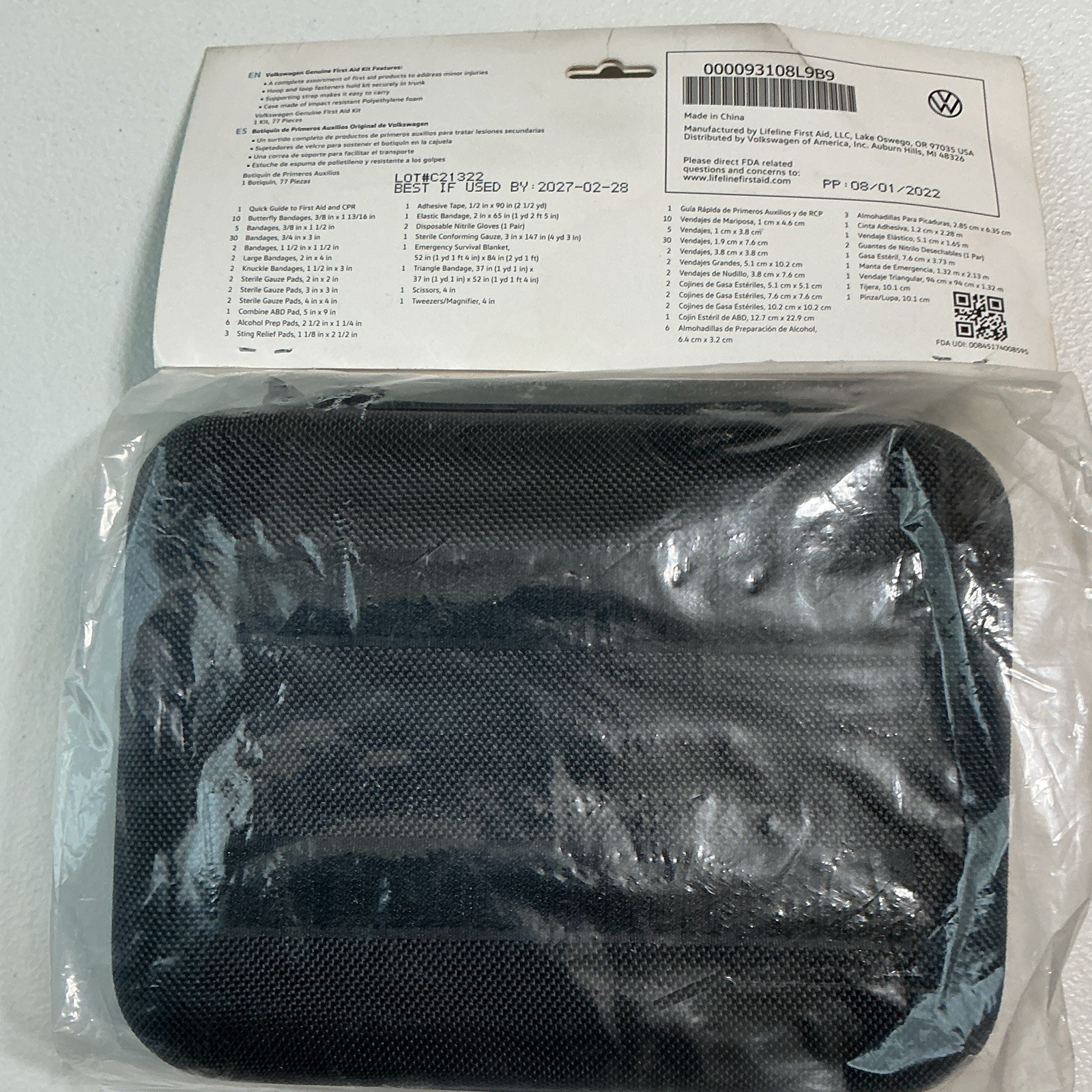 Volkswagen First Aid Kit 77-Piece Portable Black Case MPN 000093108L9B9