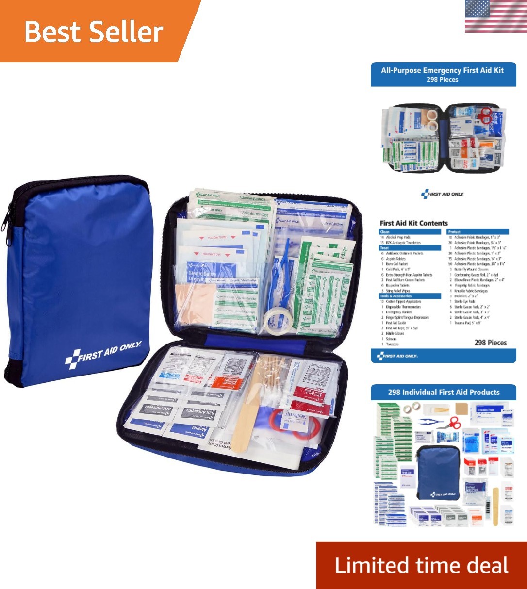 298 Piece All-Purpose Emergency First Aid Kit for Home, Office, Car, Apartmen…