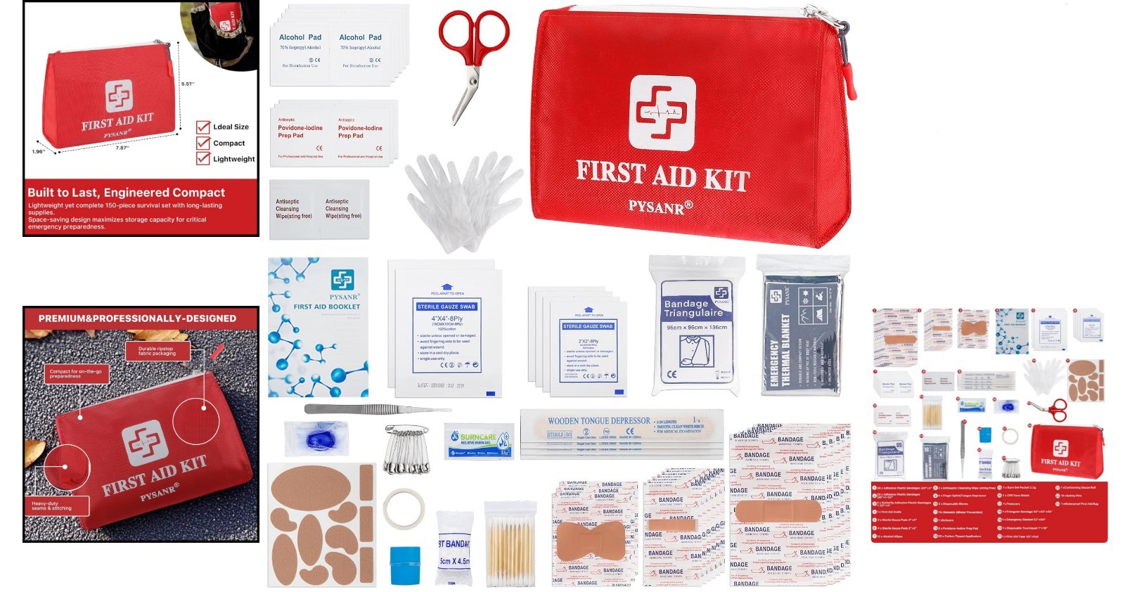 Emergency First Aid Kit – 150 Pieces Include Scissors & Foil Blanket, Portable