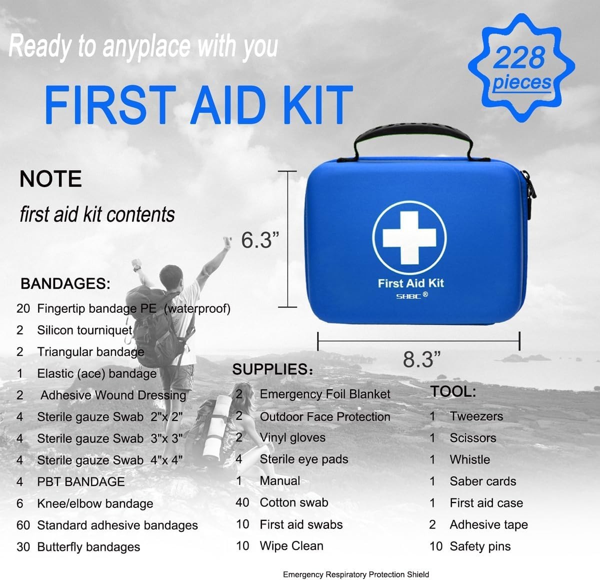 Portable Waterproof First Aid Kit – 228 Essential Pieces for Travel & Camping
