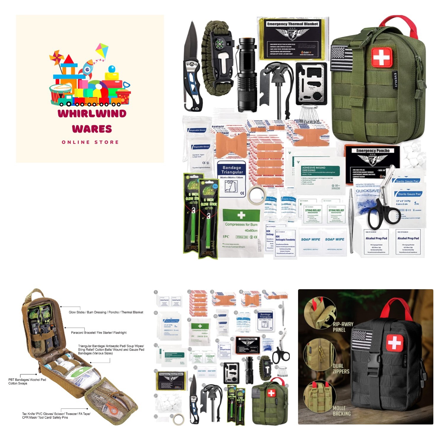 250 Pieces Survival First Aid Kit IFAK EMT Molle Pouch Survival Kit Outdoor G…