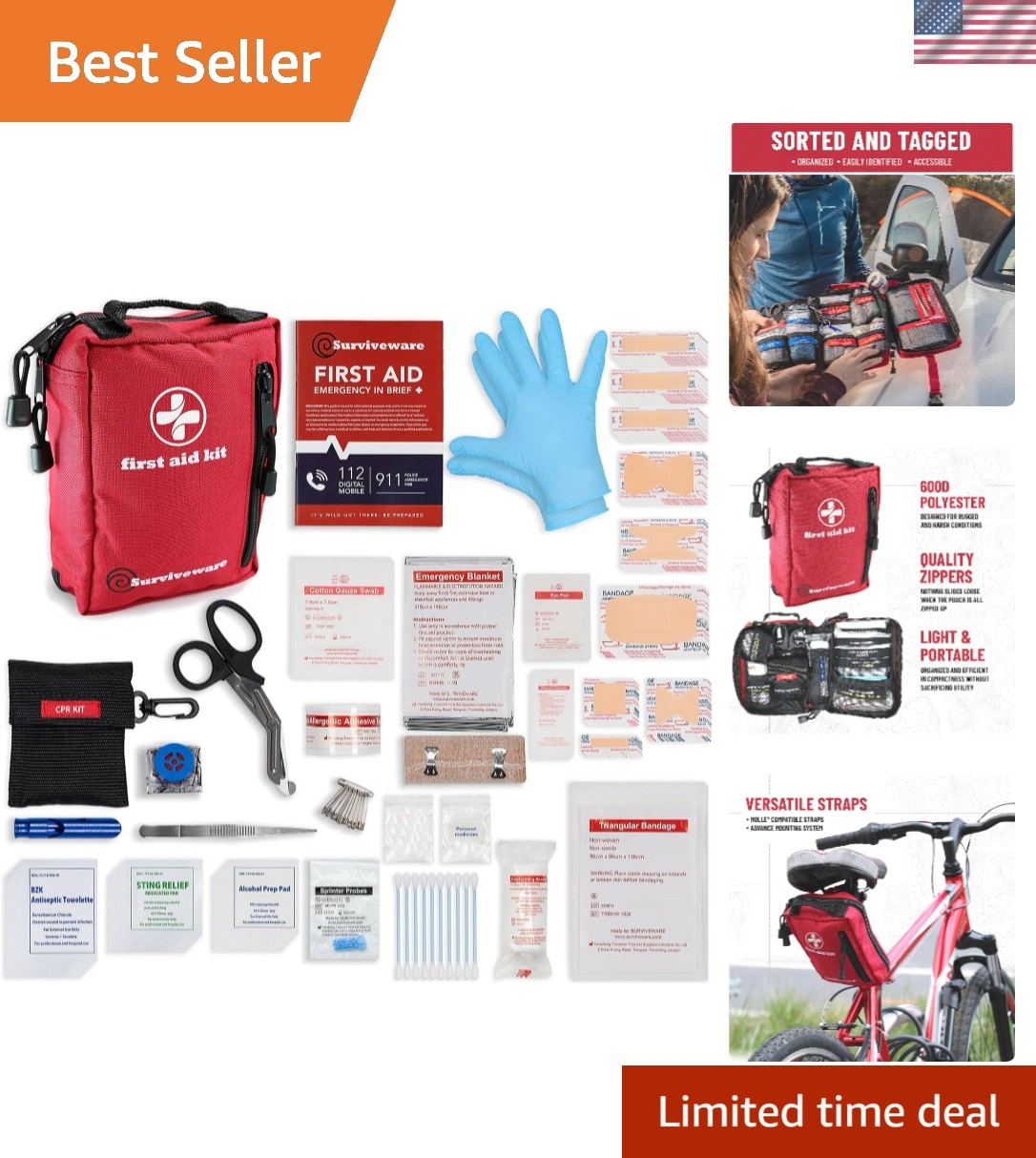 98-Piece Survival First Aid Kit – Waterproof, Portable, Complete Emergency Es…