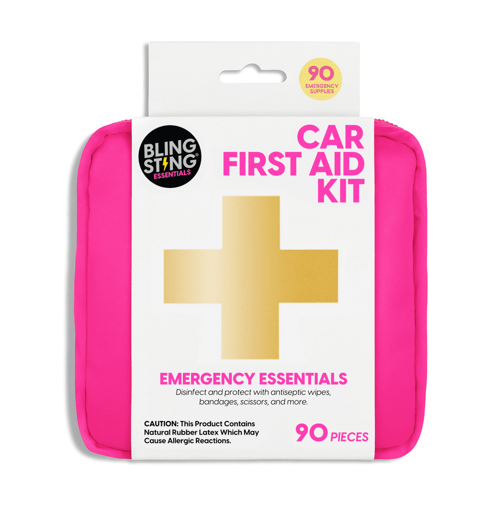 Car First Aid Kit – 90 Pieces Included, Pink, 1 Count, 5 in x 5 in 2 in