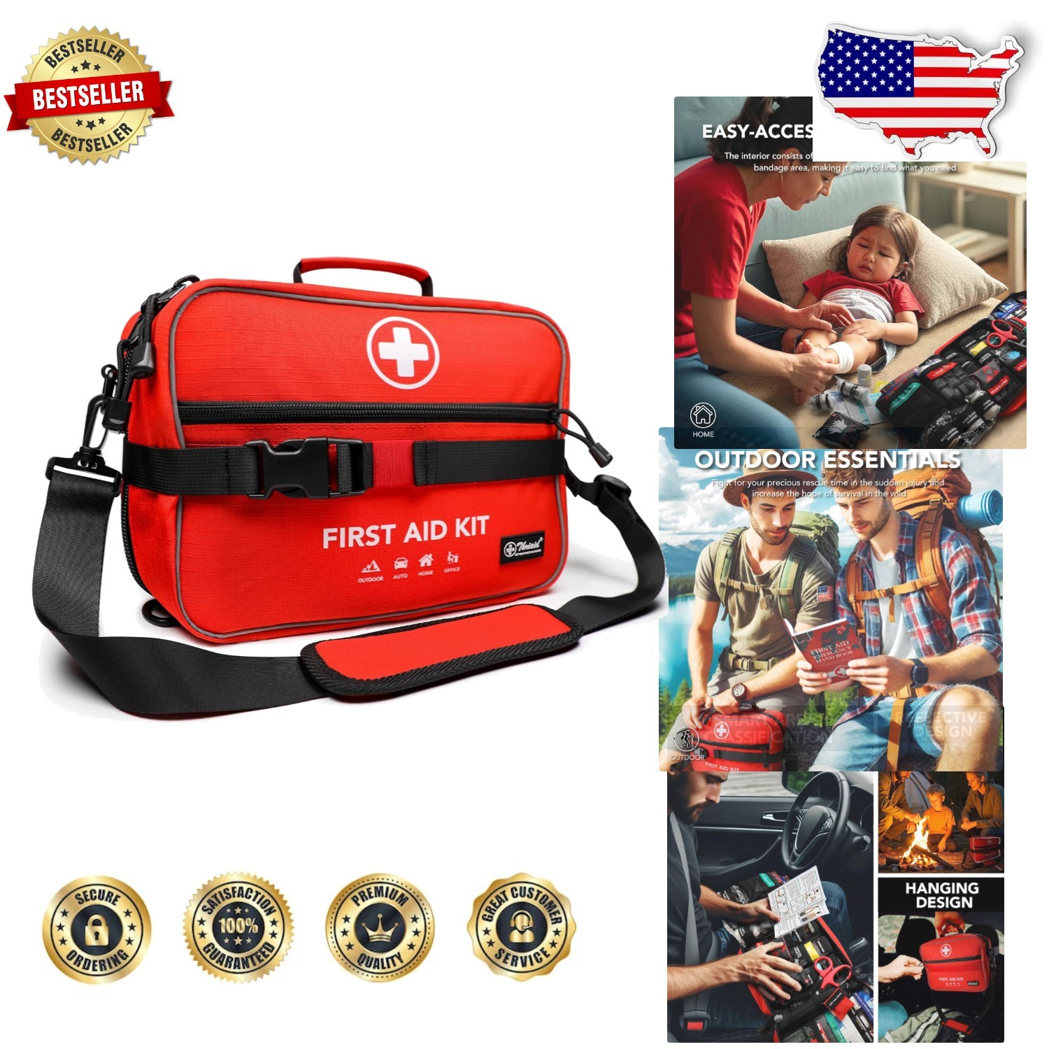 Compact 430 Piece First Aid Kit | Waterproof Trauma Medical Bag | Red, Portab…