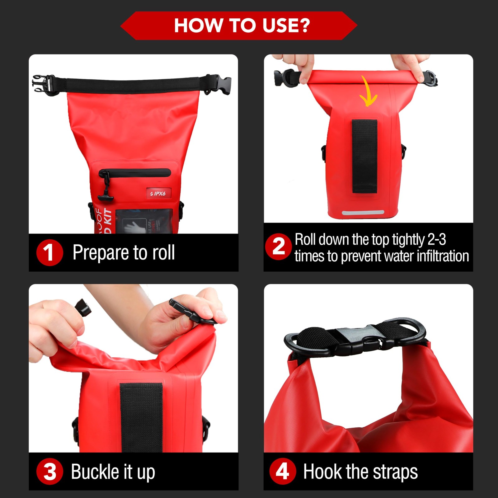 250 PCS Waterproof First Aid Kit, Roll Top Reflective Boat Dry Bag Bug Out Ba…