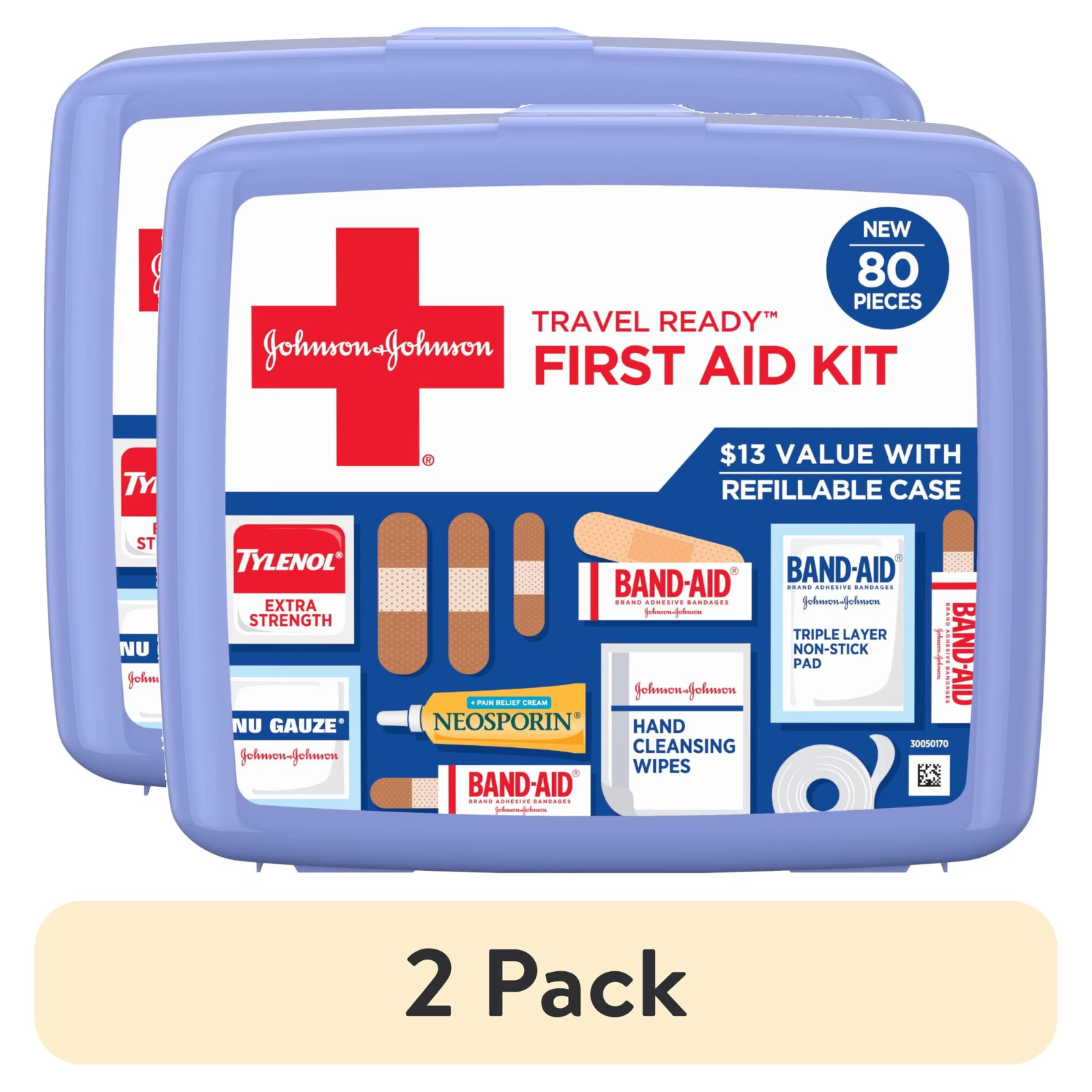 2 pack Band-Aid Brand Travel Ready Portable Emergency First Aid Kit, 80 Piece