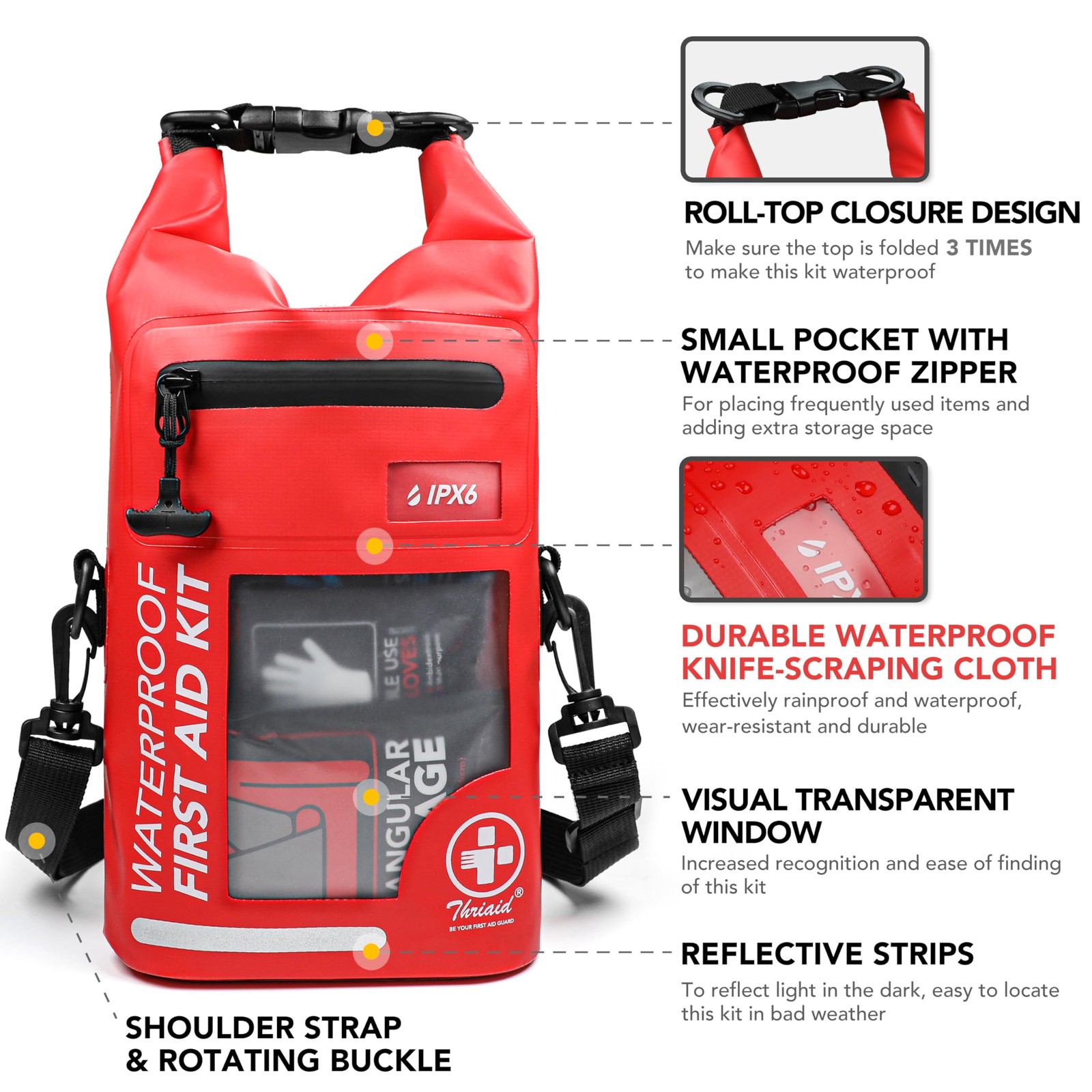 250 PCS Waterproof First Aid Kit, Roll Top Reflective Boat Dry Bag Bug Out Ba…