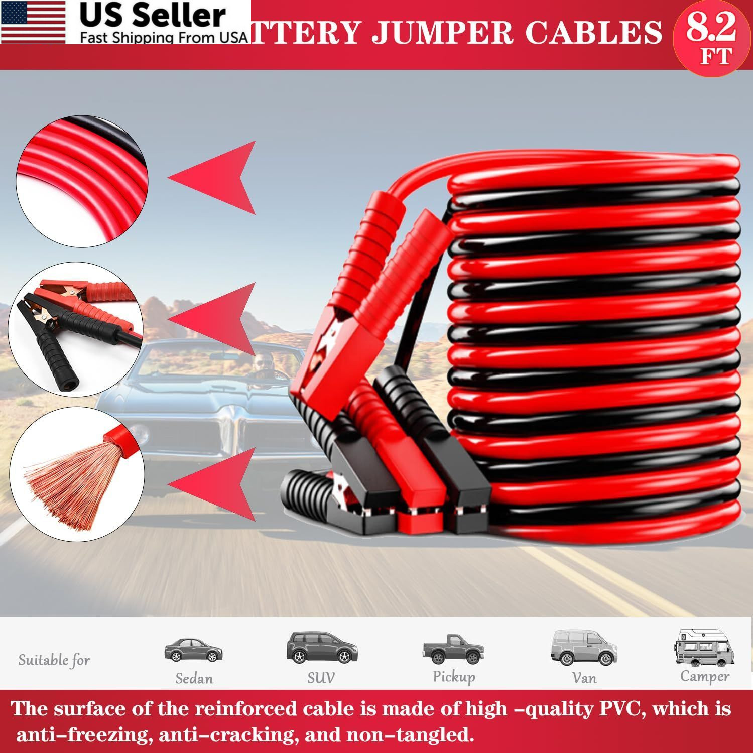 LIANXIN Car Roadside Emergency Kit, with Jumper Cables Automotive Black