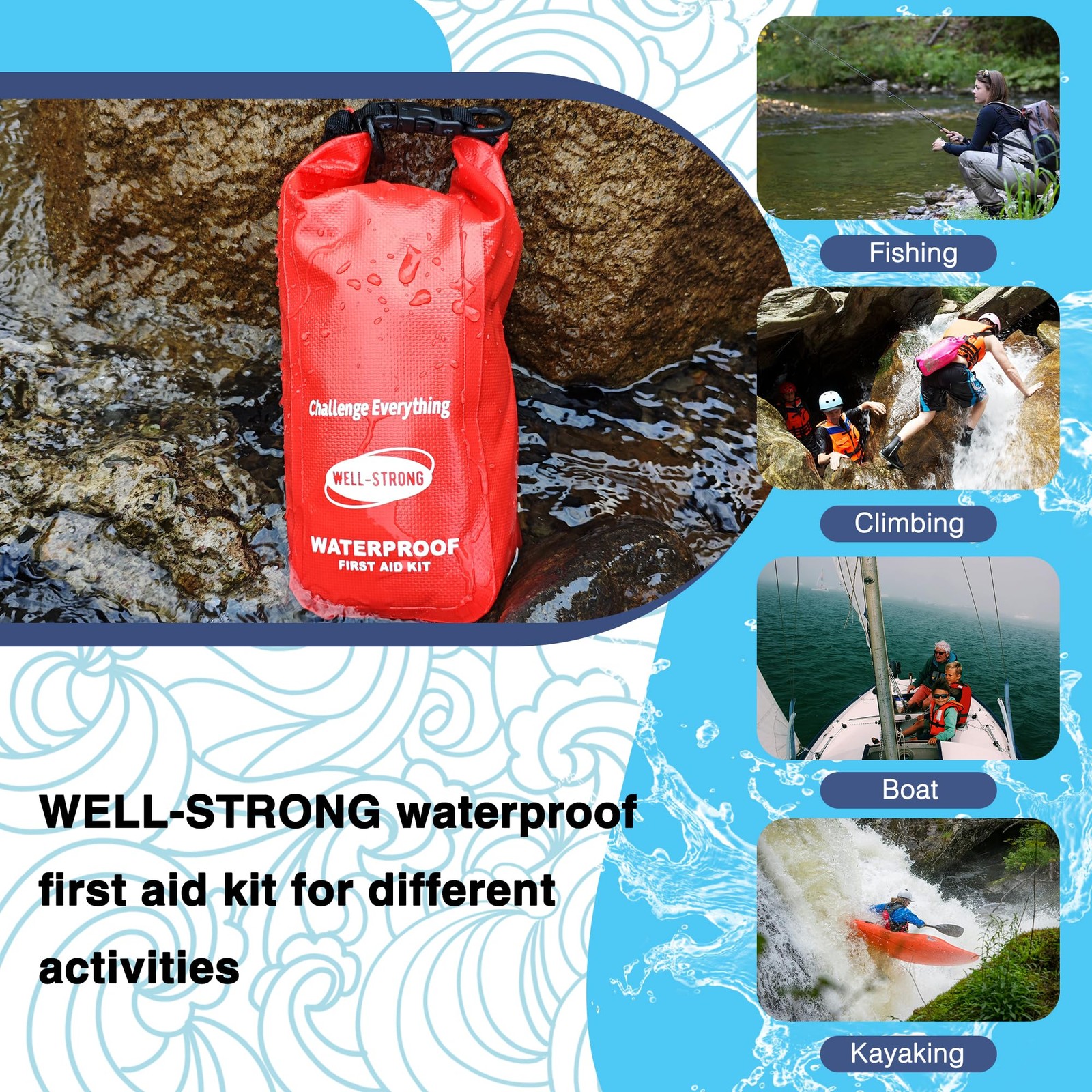 WELL-STRONG Waterproof First Aid Kit Roll Boat Emergency Kit with Waterproof Con