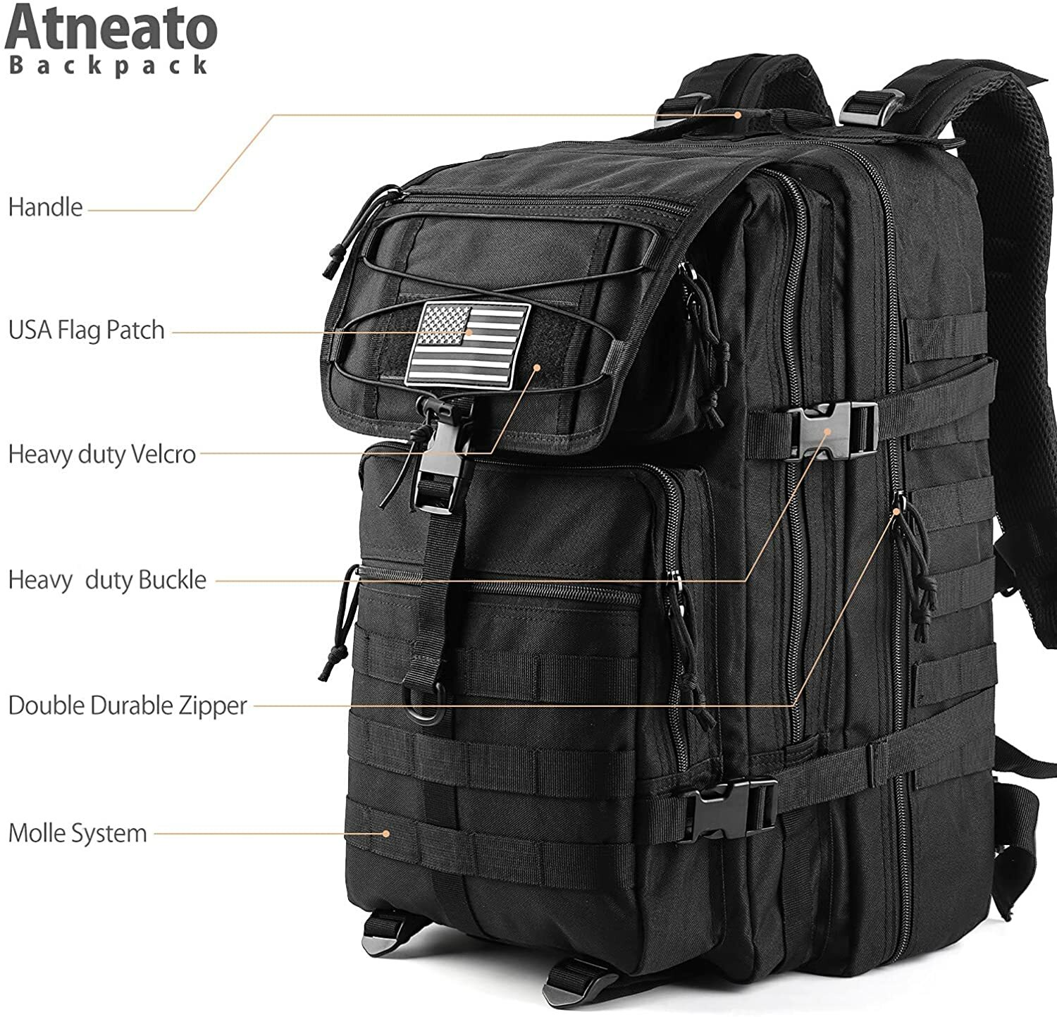 45L Molle Army Military Tactical Backpack Waterproof Assault Bag Travel Rucksack