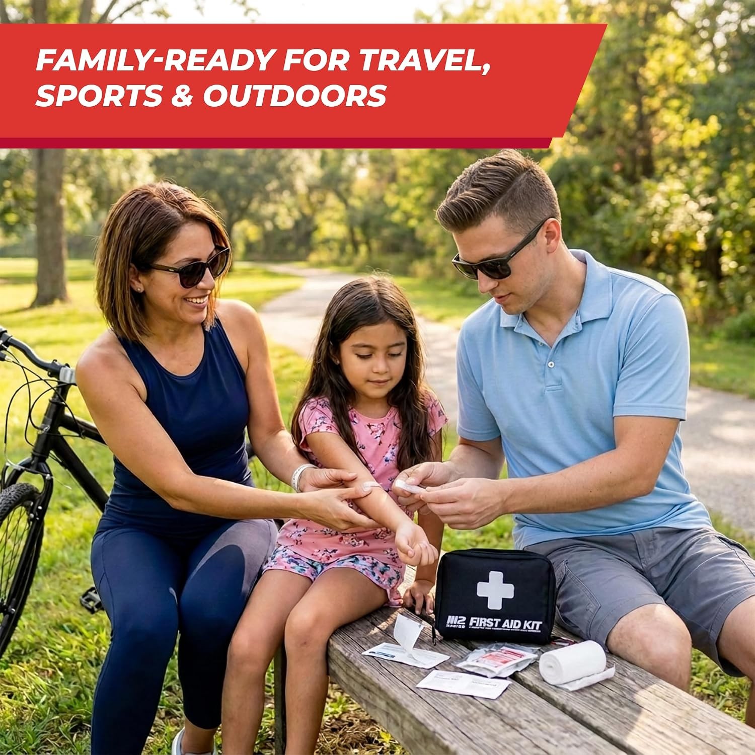 M2 BASICS 150-Pc First Aid Kit – Compact Bag for Travel, Home & Car