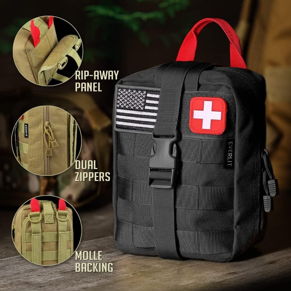 250 Pieces Survival First Aid Kit IFAK EMT Molle Pouch Survival Kit Outdoor G…