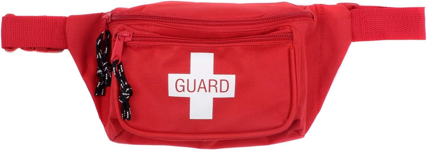 First Aid Fanny Pack Lifeguard Pools Beaches with Adjustable Strap – Red