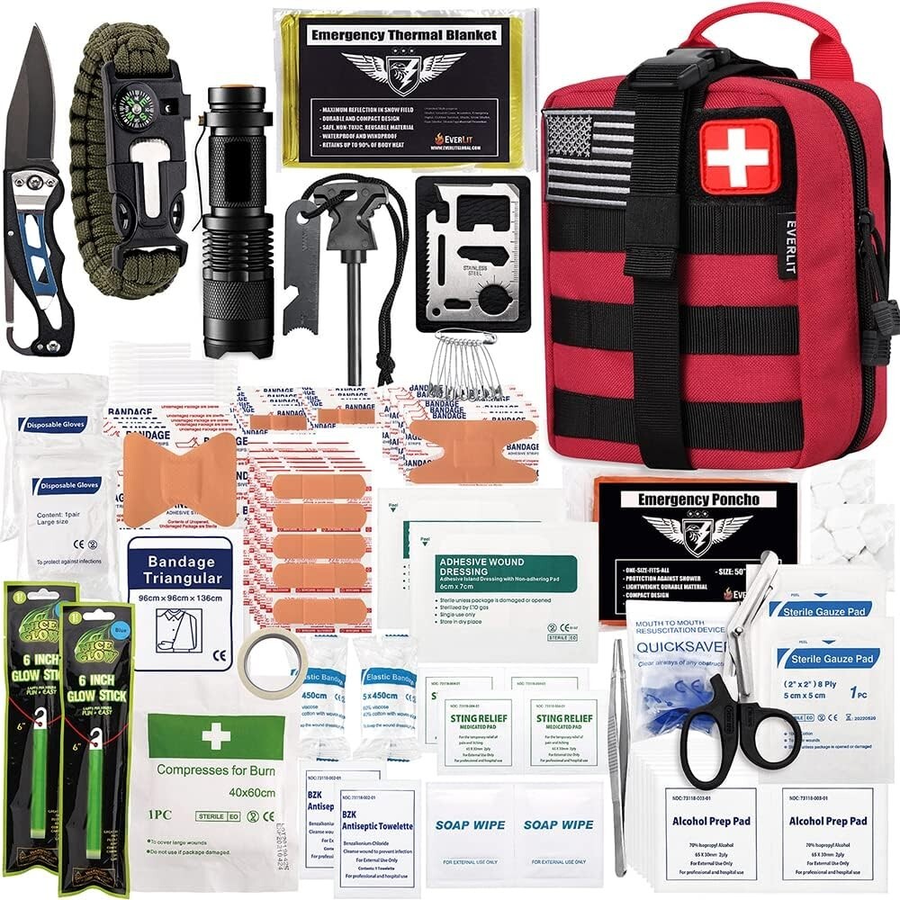 250x Emergency Survival Kit First Aid Trauma Bag for Camping Boat Hunting Hiking