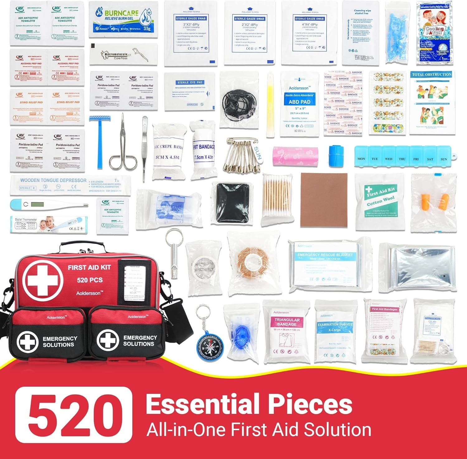 New 520‑Piece Large First Aid Kit Emergency Survival Supplies for Car Home Campi