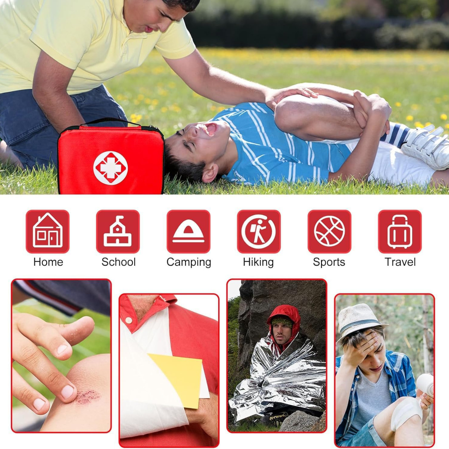 First Aid Kit 300 Pcs, Emergency Camping Hiking Home Office Car Kit, Bandages
