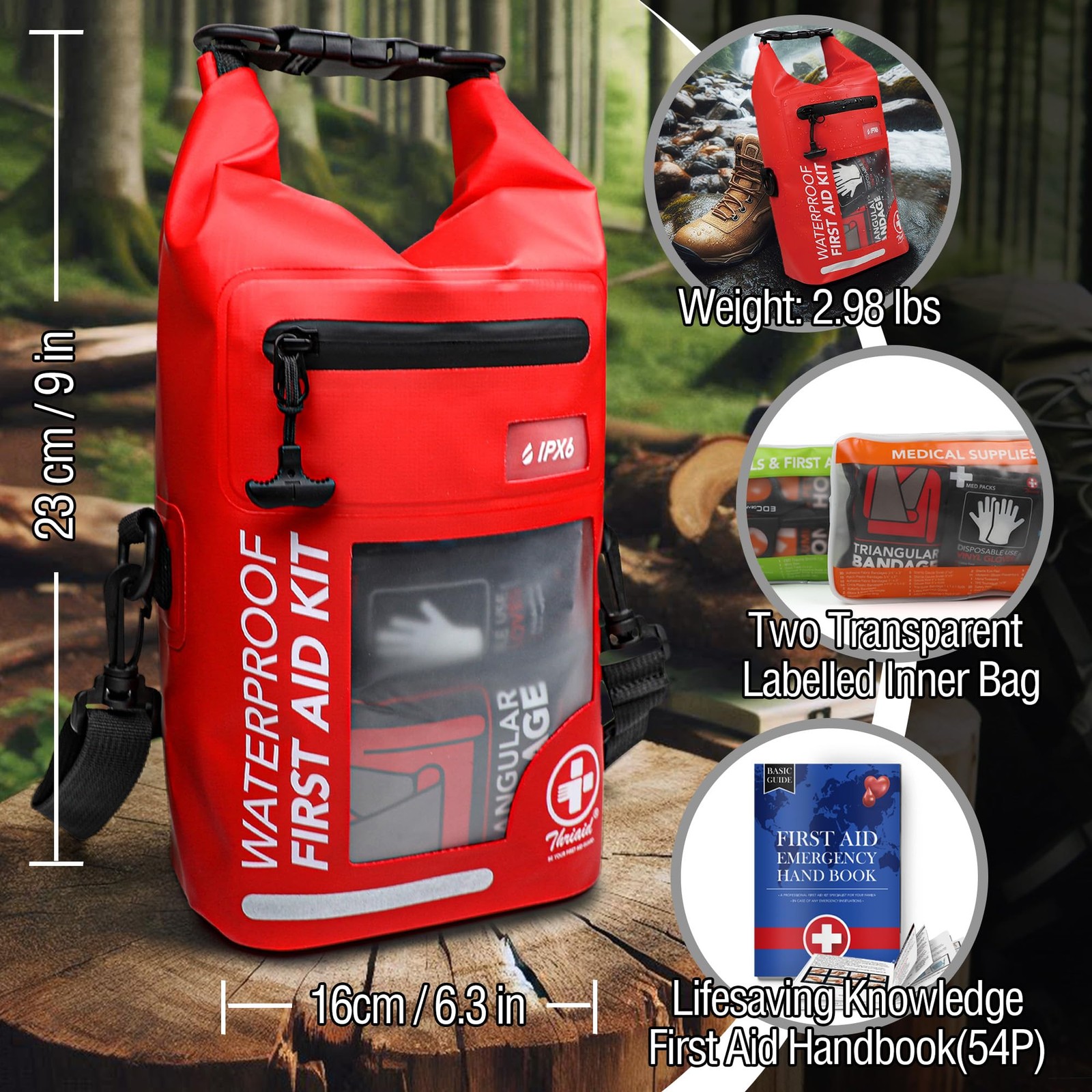 250 PCS Waterproof First Aid Kit, Roll Top Reflective Boat Dry Bag Bug Out Ba…