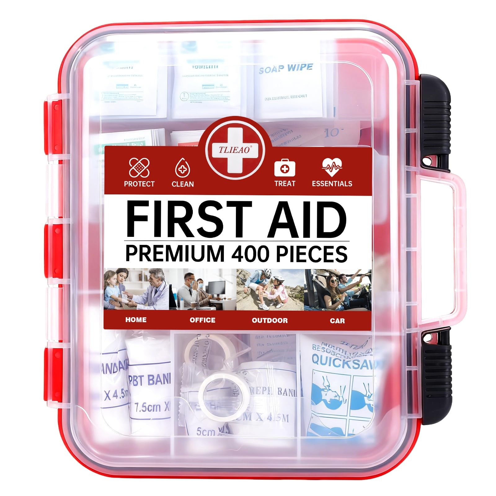 TLIEAO 400 Pieces All-Purpose First Aid Kit – Organized Dual-Layer Wall – Red
