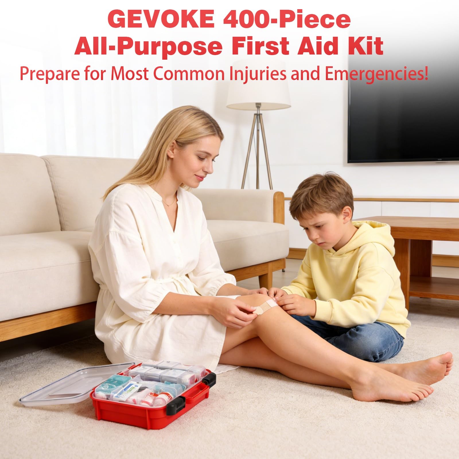 Gevoke 400 Piece First Aid Kit – Organized Dual-Layer Extra Large, Red