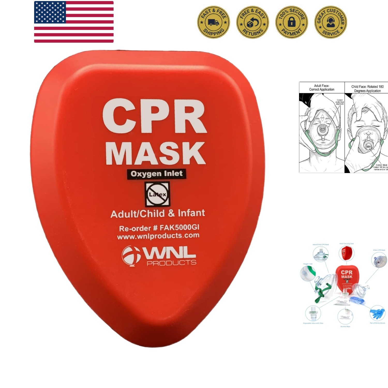CPR Rescue Mask, Adult/Child & Infant Pocket Resuscitator, Hard Case Kit with…