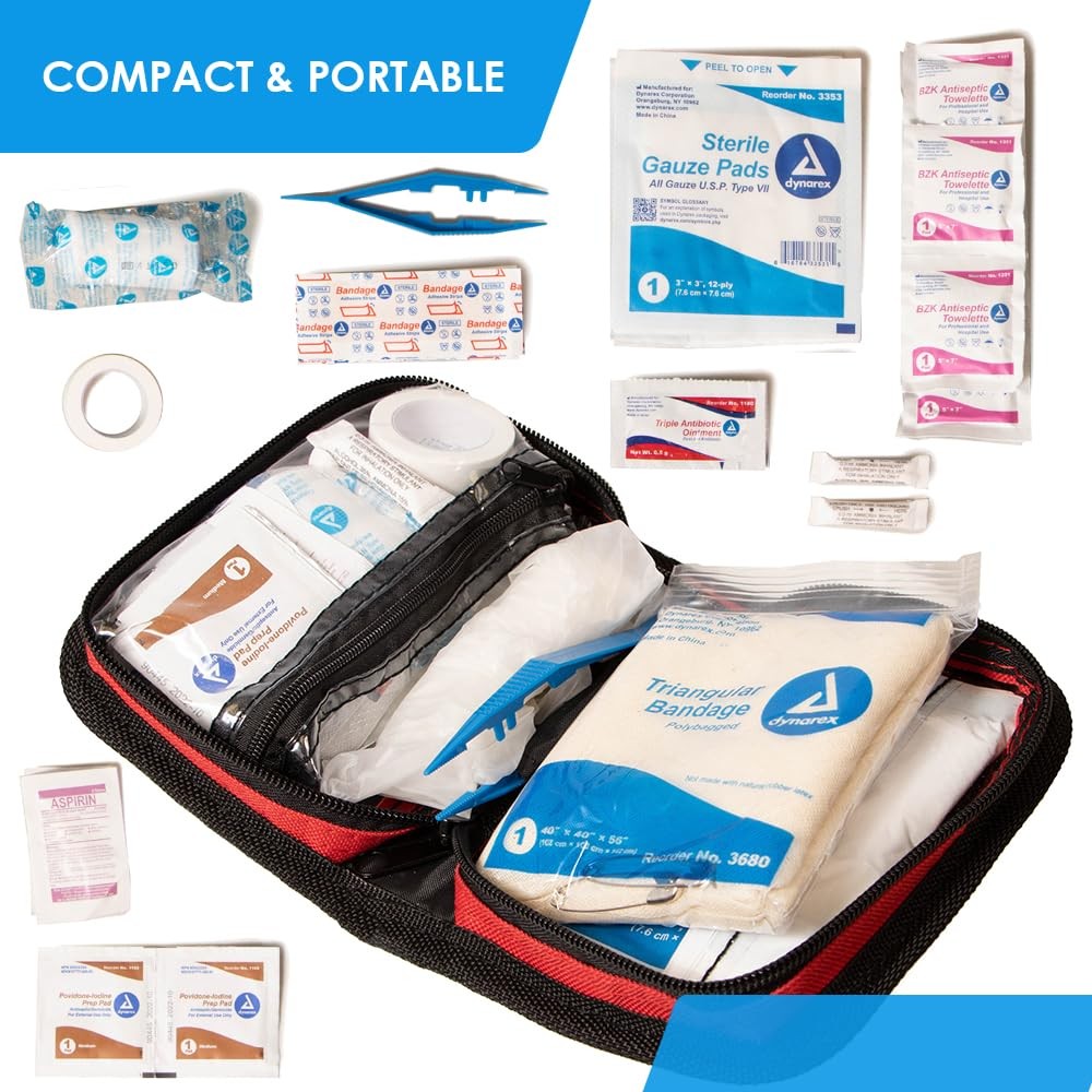 Primacare KB-7411 45 Piece Personal First Aid Kit, 6″x4″x1″, with Red