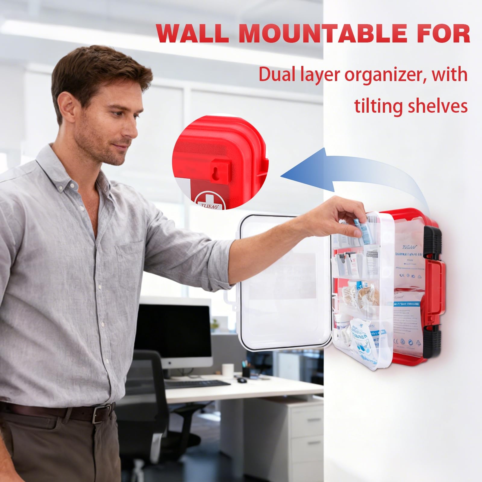 TLIEAO 400 Pieces All-Purpose First Aid Kit – Organized Dual-Layer Wall – Red