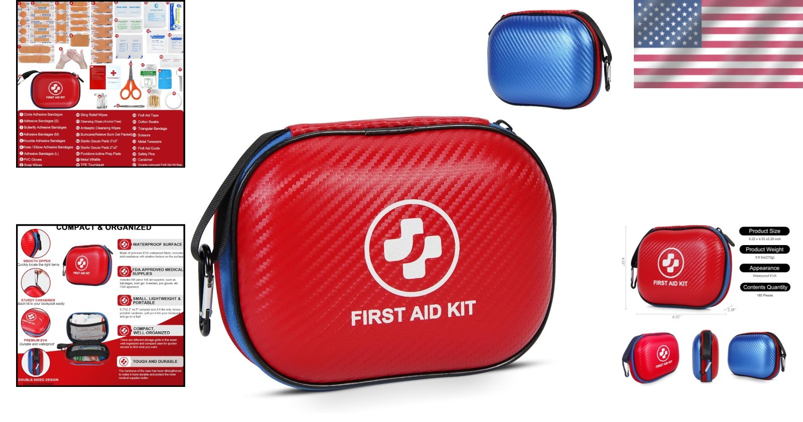 Small First Aid Kit – 185 Pieces Waterproof Emergency Kit for Home, Car, Office,