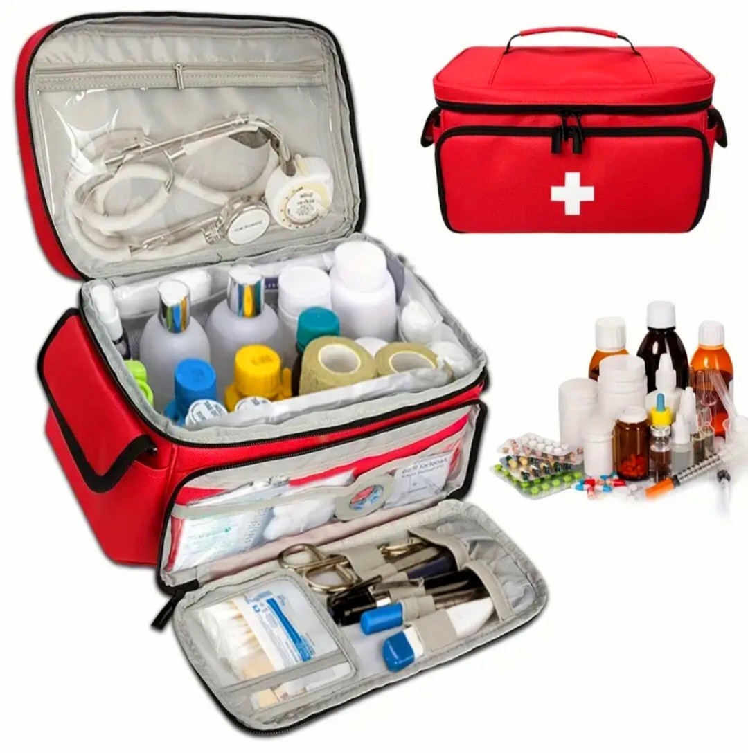 First Aid Box Medicine Storage Bag Empty, Family , Pill Box / Bag. Red . New