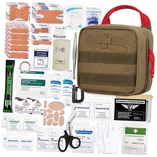 180 Pieces Tactical First Aid Kit IFAK Molle EMT Pouch Outdoor Coyote Brown